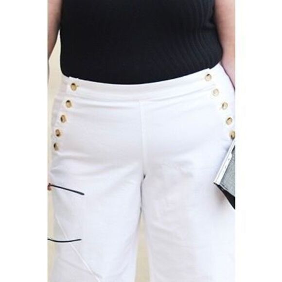 Lane Bryant Flare‎ Sailor Cotton Twill Stretch Pants White 28 - Picture 3 of 16